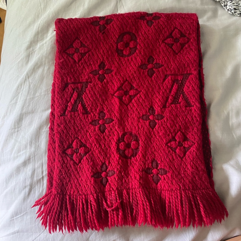 LOUIS VUITTON  413287 Scarf Escharp Logo Mania Monogram wool Silk - Red